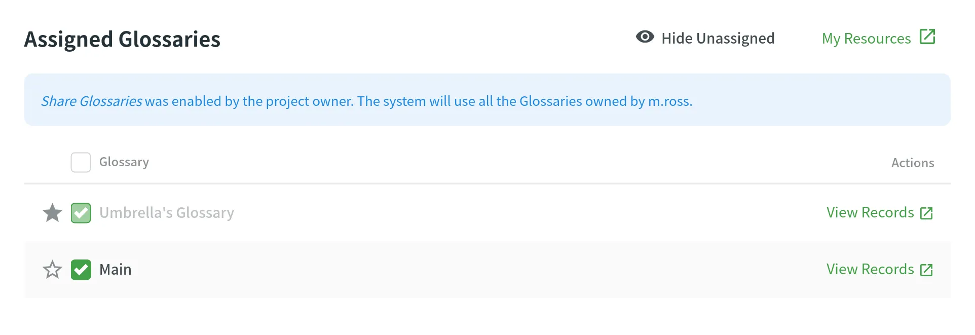 Glossar zuweisen